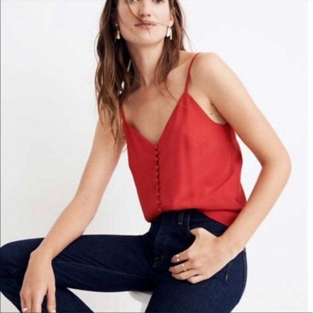Madewell Silk Button-Down Cami Cranberry Tank 12
